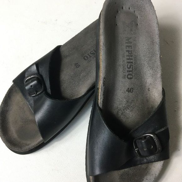 Mephisto Comfort Black Leather One Strap Buckle Slide Sandals Size 40 – 9.5/10 - Picture 10 of 11